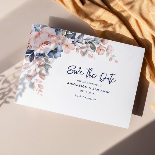 フローラピンクの水彩結婚式の日付を保存