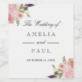 フローラピンクの水色の牡丹結婚のワインラベル ワインラベル (シングルラベル)