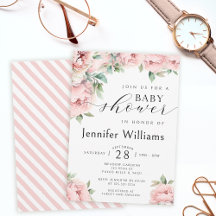 フローラピンクの牡丹の女の子のシャワーの招待