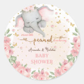 フローラピンクの甘い象のベビーガールシャワー ラウンドシール (正面)