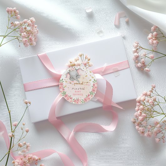 フローラピンクの甘い象のベビーガールシャワー ラウンドシール