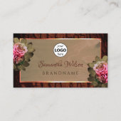 フローラピンクの素朴バラの木の樹皮の木目のロゴ 名刺 (正面)