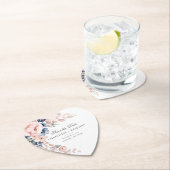 フローラピンクの緑のスクリプト日付の結婚保存 ペーパーコースター (インサイチュ)