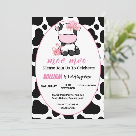 フローラピンクの聖牛1歳の誕生日 招待状 (スタンド正面)