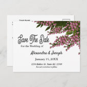 フローラピンクの花が日付の結婚を保カスタムつ 案内ポストカード (正面/裏面)