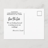 フローラピンクの花が日付の結婚を保カスタムつ 案内ポストカード (裏面)