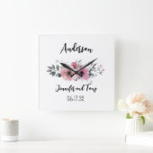 フローラピンクの花とバラ結婚の贈り物 スクエア壁時計 (ホーム)