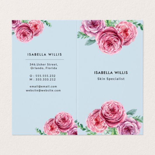 フローラピンクの花の縦エレガント色 名刺 (外部フラット)