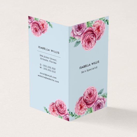 フローラピンクの花の縦エレガント色 名刺 (外部)