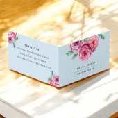 フローラピンクの花エレガント青 名刺