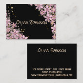 フローラピンクの花ゴールデン水玉模様グリッターシン 名刺 (正面/裏面)