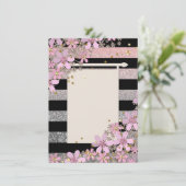 フローラピンクの花ゴールデン水玉模様ストライプの線 招待状 (スタンド正面)