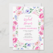 フローラピンクの花ブライダルシャワー 招待状 (正面)
