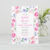 フローラピンクの花ブライダルシャワー 招待状 (スタンド正面)