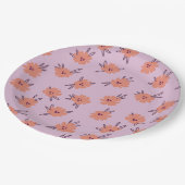 フローラピンクの花繰り返し柄かわいいガーリー ペーパープレート (アングル)