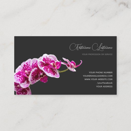フローラピンクの蘭の書道ダークグレー 名刺 (裏面)