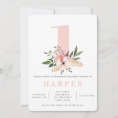 フローラピンクの誕生日パーティーの写真 招待状 (正面)