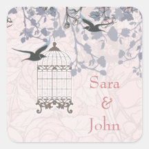 フローラピンクの鳥のケージ、愛の鳥封筒用シール