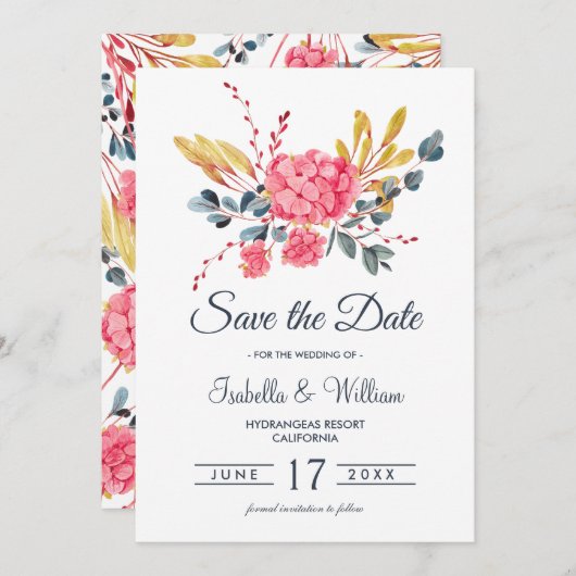 フローラピンクアジサイ花束保存日 セーブザデート (正面/裏面)