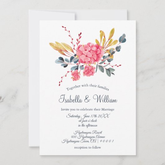 フローラピンクアジャンジャスブーケ結婚式招待状 招待状 (正面)