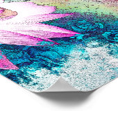 フローラピンクアンドブルーヴィンテージハミングバードアートプリント ポスター (角)