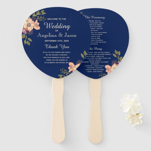 フローラピンクアンドブルー結婚式 プログラム ハンドファン (正面&裏面)