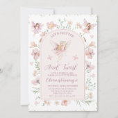 フローラピンクアーチフェリーズフラッタトゥウィル誕生日 招待状 (正面)