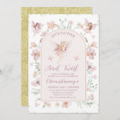 フローラピンクアーチフェリーズフラッタトゥウィル誕生日 招待状 (正面/裏面)
