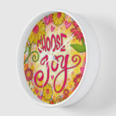 フローラピンクイエローセレクトジョイ引用文インスピレーション 壁時計 (傾斜)