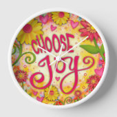 フローラピンクイエローセレクトジョイ引用文インスピレーション 壁時計 (正面)