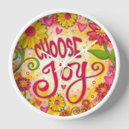 フローラピンクイエローセレクトジョイ引用文インスピレーション 壁時計 (正面)