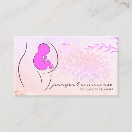 フローラピンクイエロードゥラ誕生コーチ妊娠 名刺 (正面)