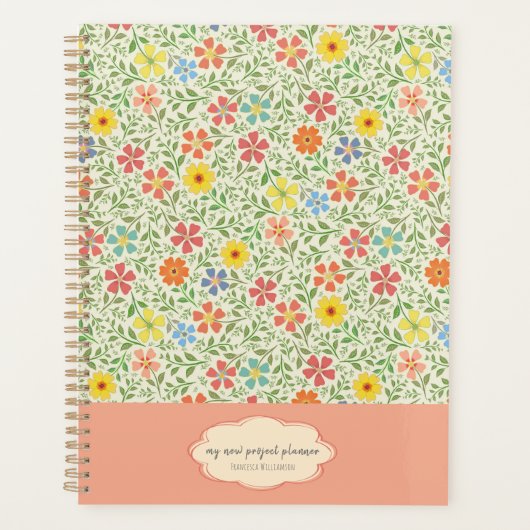 フローラピンクイエローフラワーズコテージヴィンテージスタイル プランナー手帳 (正面)
