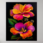 フローラピンクイエローボタニカルイラストレーション ポスター (正面)