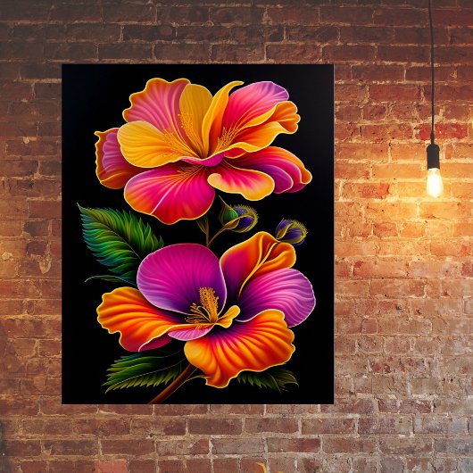 フローラピンクイエローボタニカルイラストレーション ポスター