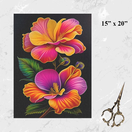 フローラピンクイエローボタニカルイラストレーション 薄葉紙