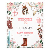 フローラピンクウェスタンロデオベビーシャワーウェルカムサイン フォトプリント (正面)