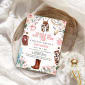 フローラピンクウエスタンロデオベビーシャワー 招待状