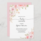フローラピンクウォーターカラーガールベビーシャワー 招待状 (正面/裏面)