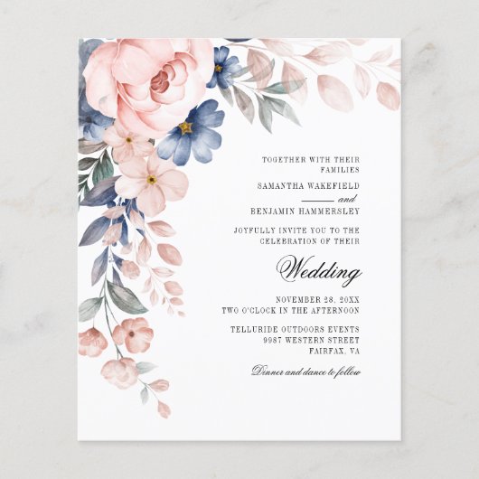 フローラピンクウォーターカラーグリーン結婚式招待状 (正面)