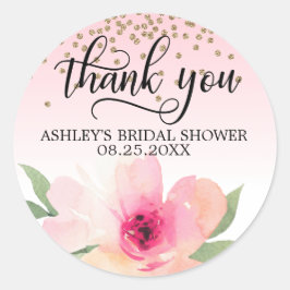 フローラピンクウォーター色ブライダルシャワーありがとう ラウンドシール