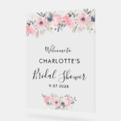 フローラピンクエレガントブライダルシャワー歓迎 アクリルサイン (傾斜)