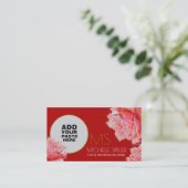 フローラピンクエレガントローズ女性用フォトレッド 名刺 (スタンド正面)