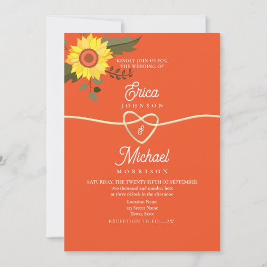 フローラピンクオレンジ結婚式招待状 招待状 (正面)