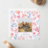 フローラピンクカスタムブルー写真可愛い母の日 ノートカード (正面/裏面インサイチュ)