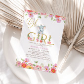 フローラピンクガールズオベビーゾウ赤ちゃんシャワーInv 招待状