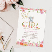 フローラピンクガールズオベビーゾウ赤ちゃんシャワーInv 招待状
