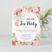 フローラピンクガールティーバースデーパーティーへの招待 招待状 (スタンド正面)