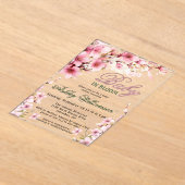 フローラピンクガールベビーの開花水色 アクリル招待状 (レイダウン)