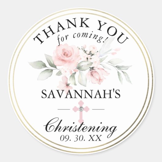 フローラピンクガール《キリスト教》洗礼式や命名式ありがとう ラウンドシール (正面)
